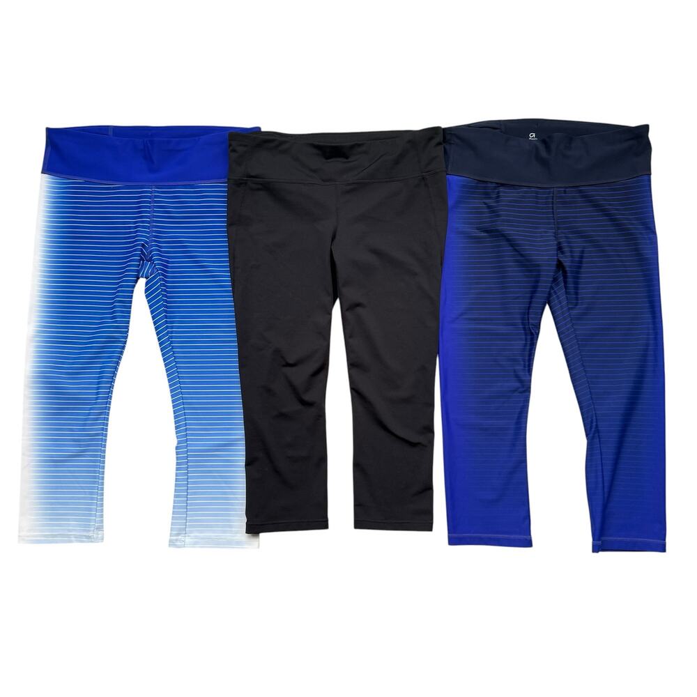 GAP 3 Piece Set Crop Compression Leggings Large Black Purple Blue